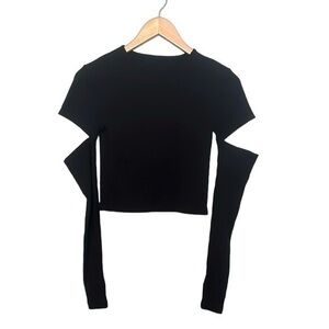 My Sean Cropped Long Sleeve Ribbed Shirt Black Size Small Thumb Holes